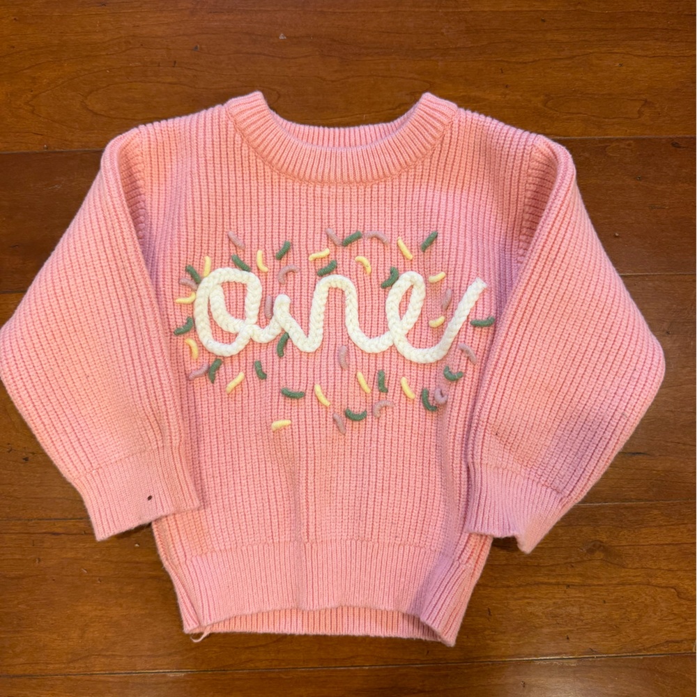 One year old first birthday sweater embroidery